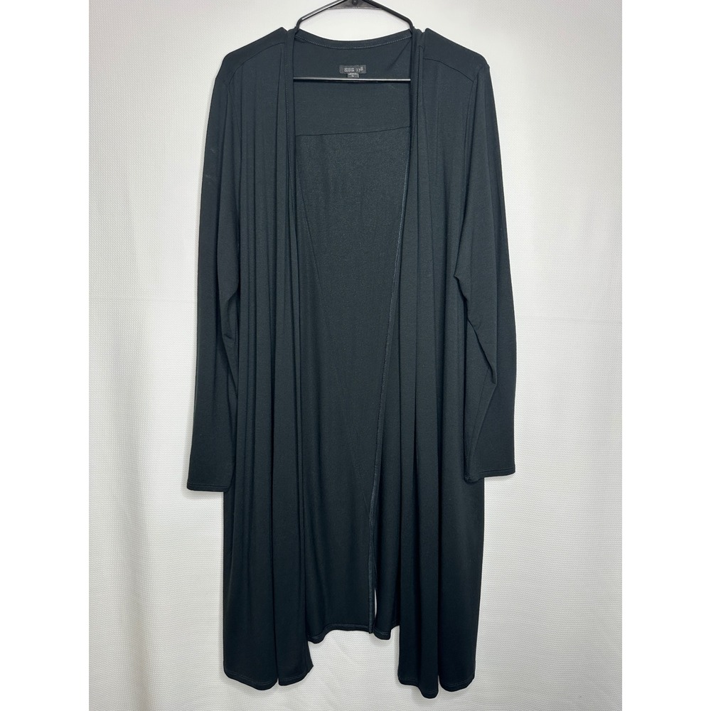 J. Jill Wearever Open Front Duster Cardigan Black Rayon Jersey Long Kimono XL